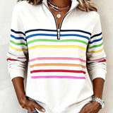 ARCADIA | Mode Sweatshirt with Half Zipper and Rainbow Stripes
