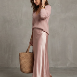 Luciana | Bias Fall Satin Skirt Knit Layer Set