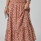 Amira | Cross Halter Geometric Print Cutout Midi Dress