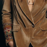 Embroidered Bohemian-Style Blazer in Polyester Velvet