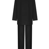 Solid Color Loose Long Sleeve Round Neck Shirt Top + Drawstring Pants Two-Piece Set
