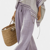 Zandrel | Elegant Off-Shoulder Top & Wide-Leg Striped Pants