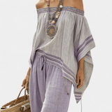Zandrel | Elegant Off-Shoulder Top & Wide-Leg Striped Pants