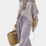 Zandrel | Elegant Off-Shoulder Top & Wide-Leg Striped Pants