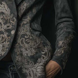 Charcoal Taupe Embossed Floral Eco-Suede Blazer