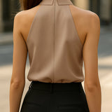 Stylish Sleeveless Halter Blouse with Neck Tie Detail