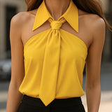 Stylish Sleeveless Halter Blouse with Neck Tie Detail