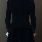 Embroidered Long Jacket in Vintage Navy Polyester Velvet