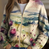 Zelda™ | Scottish Thistle Landscape Zip Cardigan
