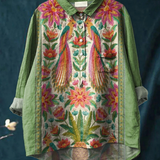 Emerson | Women's Vintage Lovely Floral Birds Art Print Casual  Shirt