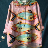 Blythe | Women's Vintage Fish Art Print Casual  Shirt