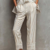 Retro Striped Lace Short Sleeve Blazer