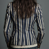 Bohemian Striped Blazer with Floral Print in Cotton and Linen