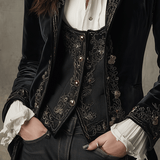 Chic Black Velvet Blazer with Embroidery