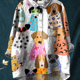 Brigitte | Women's Colorful Fun Cartoon Puppy Print Casual  Shirt