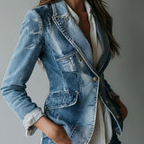 Classic Relaxed Fit Washed Denim Blazer