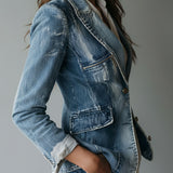 Classic Relaxed Fit Washed Denim Blazer