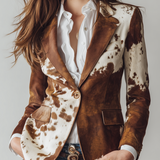 Retro Cowhide Print Eco-Friendly Suede Blazer