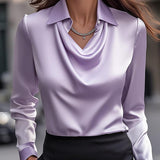 Elegant White Satin Blouse with Draped Neckline
