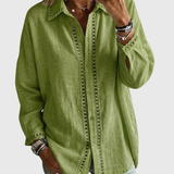 Venice | Casual Long-sleeve Linen-cotton Shirt With Spliced cutout Webbing