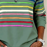 ARCADIA | Mode Sweatshirt with Half Zipper and Rainbow Stripes