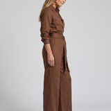 Jovie | Long Sleeve Button Front Wide Leg Jumpsuit