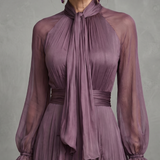Demetria | Tie Neck Ruffle Tiered Maxi Dress