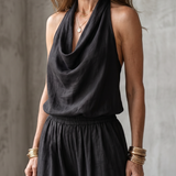Yvaine | Drape Neck Fluid Top Wide Leg Set