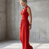 Vincenza | Deep V Waist Defined Wide Leg Jumpsuit