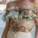 Off-Shoulder Ruffle Floral Chiffon Blouse
