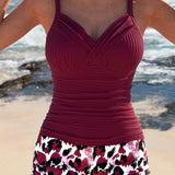Gabby | Ribbed Tankini with Print Shorts