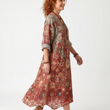 Saffron | Mixed Pattern Relaxed Pocket Midi Dress