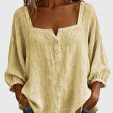 Arianne | Women's Square Neck Blouse 3/4 Puff Sleeve Button Top