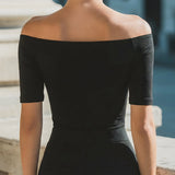 Off-Shoulder Fitted Short-Sleeve Top