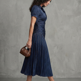 Theodora | Pleated Waistline Stripe Midi Dress