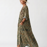 Aleta | Button Front Embroidered Oversized Pocket Midi Dress