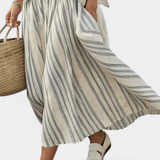 Aurcyn | Comfortable Loose Blouse & Striped Midi Skirt