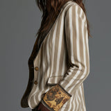 Bohemian Striped Cotton Blazer Featuring Printed Lapels