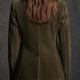 Embroidered Floral Olive Green Velvet Blazer