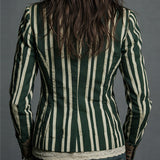 Bohemian Striped Blazer with Floral Print in Cotton and Linen