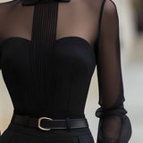 Sheer Panel Pleated Front Blouse