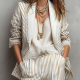 Retro Striped Lace Short Sleeve Blazer