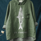 Faye | Sardine Fish Graphic Printed Women's Casual  Shirt