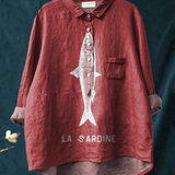 Faye | Sardine Fish Graphic Printed Women's Casual  Shirt