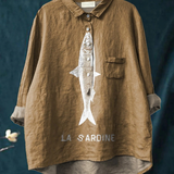 Faye | Sardine Fish Graphic Printed Women's Casual  Shirt