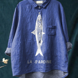 Faye | Sardine Fish Graphic Printed Women's Casual  Shirt
