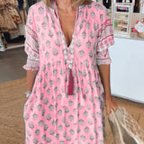 MANA | MIDI DRESS WITH FLORAL PATTERNS AND V-NECK
