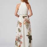 Meadow | Draped Halter Botanical Panel Maxi Dress