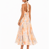 Miranda - Halter Neck Dress with Watercolour Print