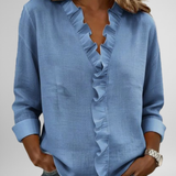 Amoura | Blouse with Ruffles, V-Neck and Long Sleeves
